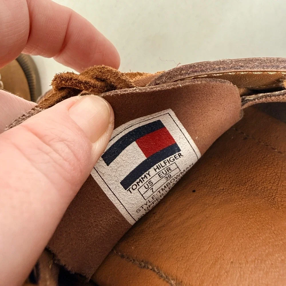 Tommy Hilfiger Mens Tan Leather Boat Shoes Nautical Loafers Size 7